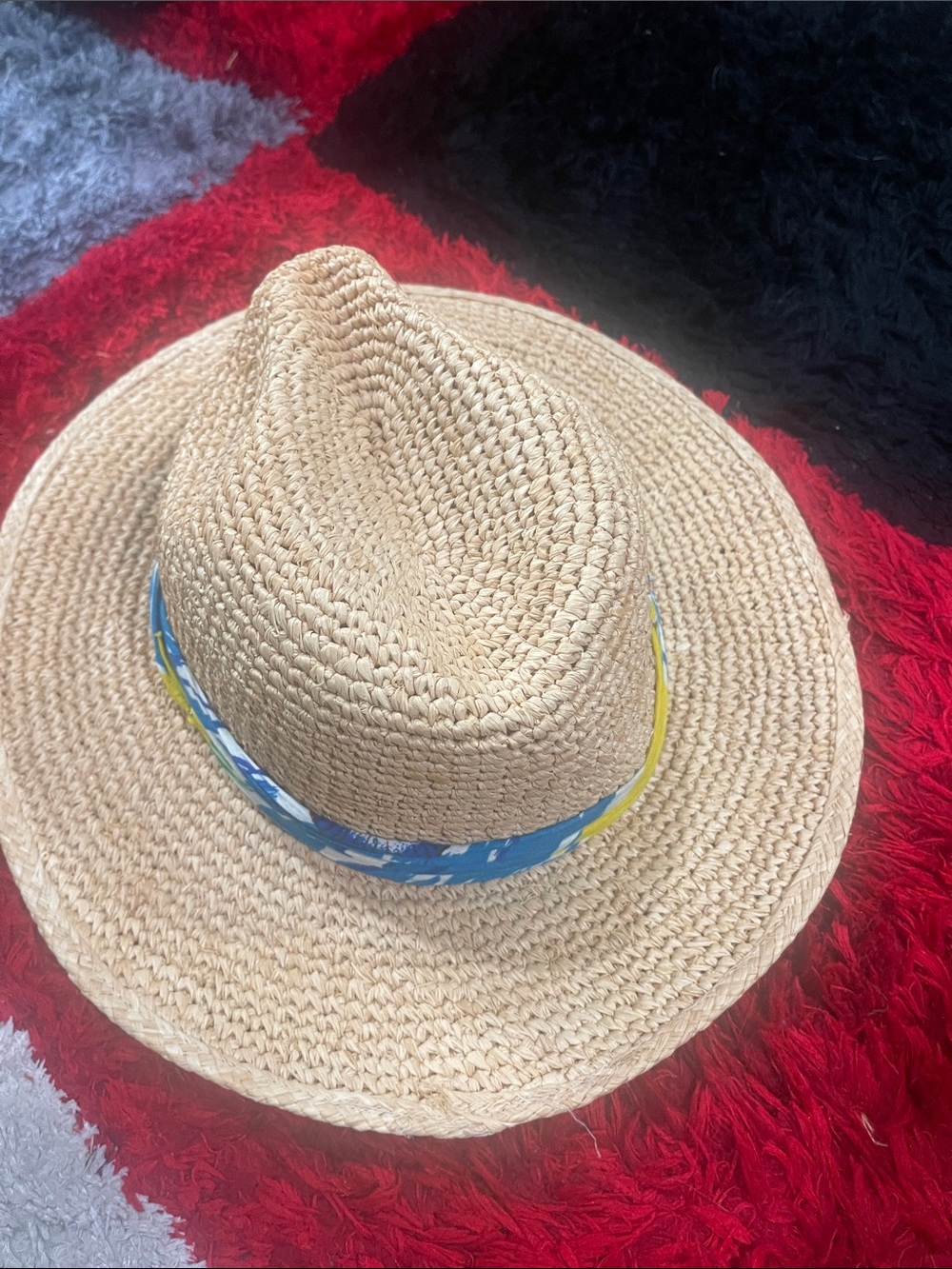Peter Grimm  Natural Straw Hat with Blue & Yellow Floral Band